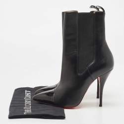 Pre Owned Christian Louboutin Black Leather and Patent Tuscon Booties Size 38