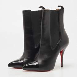 Pre Owned Christian Louboutin Black Leather and Patent Tuscon Booties Size 38