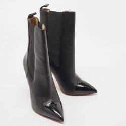 Pre Owned Christian Louboutin Black Leather and Patent Tuscon Booties Size 38
