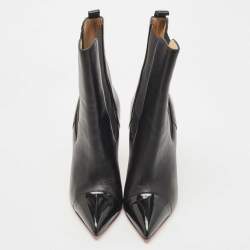 Pre Owned Christian Louboutin Black Leather and Patent Tuscon Booties Size 38