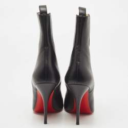 Pre Owned Christian Louboutin Black Leather and Patent Tuscon Booties Size 38