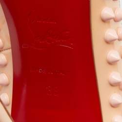Pre Owned Christian Louboutin Peach Patent Leather Pigalle Spikes Pointed Toe Pumps Size 38