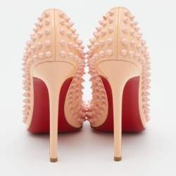 Pre Owned Christian Louboutin Peach Patent Leather Pigalle Spikes Pointed Toe Pumps Size 38