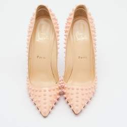 Pre Owned Christian Louboutin Peach Patent Leather Pigalle Spikes Pointed Toe Pumps Size 38