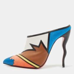 Christian Louboutin Multicolor Leather and Suede Vagachina Mules Size 40