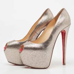 Pre Owned Christian Louboutin Multicolor Glitter Highness Peep Toe Platform Pumps Size 37