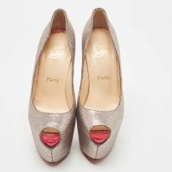 Pre Owned Christian Louboutin Multicolor Glitter Highness Peep Toe Platform Pumps Size 37