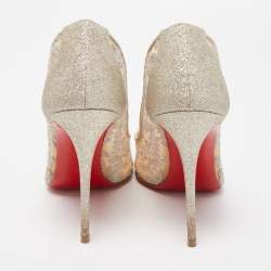 Pre Owned Christian Louboutin Silver Lace and Glitter Pigalle Follies Pumps Size 37.5
