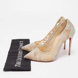 Pre Owned Christian Louboutin Silver Lace and Glitter Pigalle Follies Pumps Size 37.5