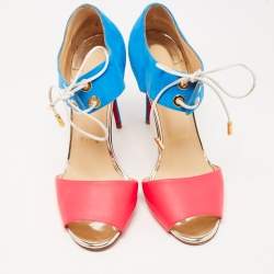 Pre Owned Christian Louboutin Pink/Blue Leather and Suede Mayerling Sandals Size 38.5