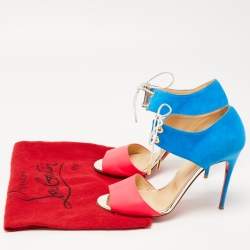 Pre Owned Christian Louboutin Pink/Blue Leather and Suede Mayerling Sandals Size 38.5