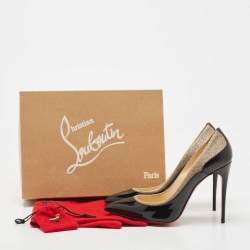 Pre Owned Christian Louboutin  Black Patent Leather and Glitter Tucsick Pointed Toe Pumps Size 39