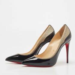 Pre Owned Christian Louboutin  Black Patent Leather and Glitter Tucsick Pointed Toe Pumps Size 39