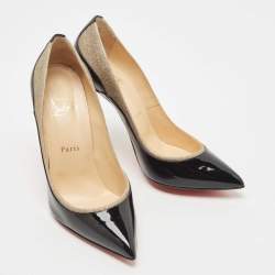 Pre Owned Christian Louboutin  Black Patent Leather and Glitter Tucsick Pointed Toe Pumps Size 39