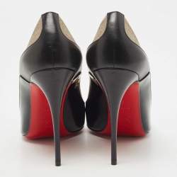 Pre Owned Christian Louboutin  Black Patent Leather and Glitter Tucsick Pointed Toe Pumps Size 39