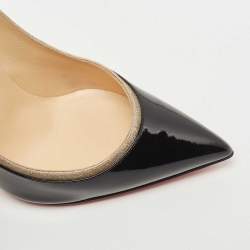 Pre Owned Christian Louboutin  Black Patent Leather and Glitter Tucsick Pointed Toe Pumps Size 39