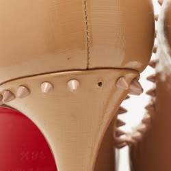 Christian Louboutin Beige Patent Leather Anjalina Spike Pointed Toe Pumps Size 38.5