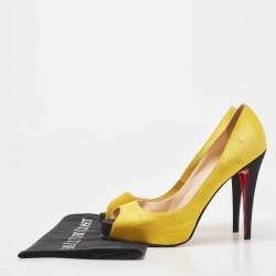 Christian Louboutin Yellow Satin Flo Platform Peep Toe Pumps Size 40