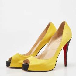 Christian Louboutin Yellow Satin Flo Platform Peep Toe Pumps Size 40