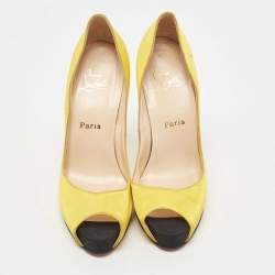 Christian Louboutin Yellow Satin Flo Platform Peep Toe Pumps Size 40