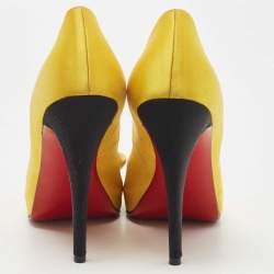 Christian Louboutin Yellow Satin Flo Platform Peep Toe Pumps Size 40
