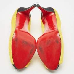 Christian Louboutin Yellow Satin Flo Platform Peep Toe Pumps Size 40