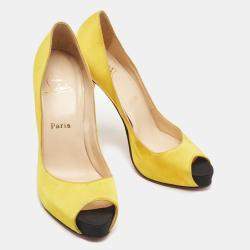 Christian Louboutin Yellow Satin Flo Platform Peep Toe Pumps Size 40