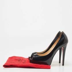 Pre Owned Christian Louboutin Black Patent Leather Very Prive Pumps Size 36.5