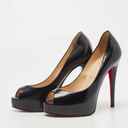 Pre Owned Christian Louboutin Black Patent Leather Very Prive Pumps Size 36.5