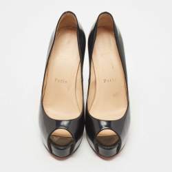 Pre Owned Christian Louboutin Black Patent Leather Very Prive Pumps Size 36.5