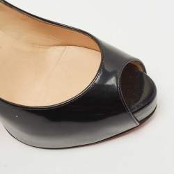 Pre Owned Christian Louboutin Black Patent Leather Very Prive Pumps Size 36.5