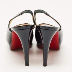 Christian Louboutin Green Patent Leather Private Number Peep Toe Slingback Sandals Size 39
