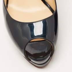 Christian Louboutin Green Patent Leather Private Number Peep Toe Slingback Sandals Size 39