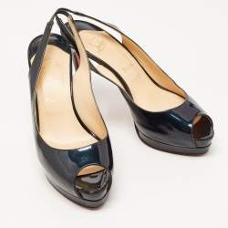 Christian Louboutin Green Patent Leather Private Number Peep Toe Slingback Sandals Size 39