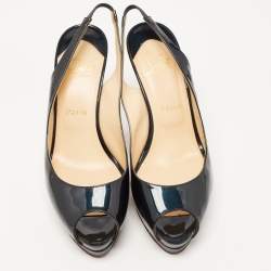 Christian Louboutin Green Patent Leather Private Number Peep Toe Slingback Sandals Size 39