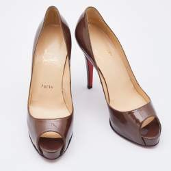 Pre Owned Christian Louboutin Brown Patent Leather New Very Prive Pumps Size 38.5