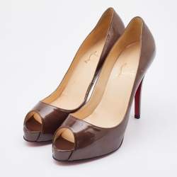 Pre Owned Christian Louboutin Brown Patent Leather New Very Prive Pumps Size 38.5