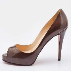Pre Owned Christian Louboutin Brown Patent Leather New Very Prive Pumps Size 38.5