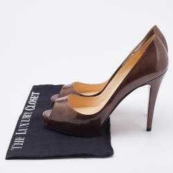 Pre Owned Christian Louboutin Brown Patent Leather New Very Prive Pumps Size 38.5
