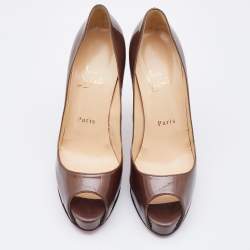 Pre Owned Christian Louboutin Brown Patent Leather New Very Prive Pumps Size 38.5