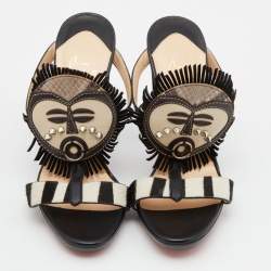 Christian Louboutin Multicolor Calfhair,Leather and Python Kimpa Mask Cuff Python Slide Sandals Size 38.5
