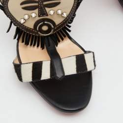 Christian Louboutin Multicolor Calfhair,Leather and Python Kimpa Mask Cuff Python Slide Sandals Size 38.5