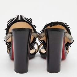 Christian Louboutin Multicolor Calfhair,Leather and Python Kimpa Mask Cuff Python Slide Sandals Size 38.5