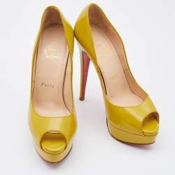 Pre Owned Christian Louboutin Mustard Patent Leather Lady Peep Toe Pumps Size 36