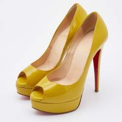 Pre Owned Christian Louboutin Mustard Patent Leather Lady Peep Toe Pumps Size 36