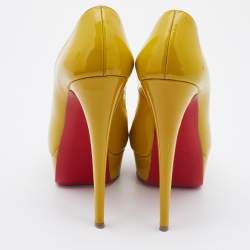 Pre Owned Christian Louboutin Mustard Patent Leather Lady Peep Toe Pumps Size 36