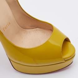 Pre Owned Christian Louboutin Mustard Patent Leather Lady Peep Toe Pumps Size 36