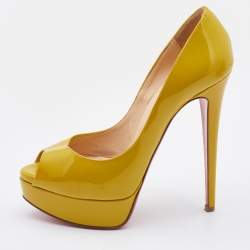 Pre Owned Christian Louboutin Mustard Patent Leather Lady Peep Toe Pumps Size 36