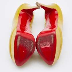 Pre Owned Christian Louboutin Mustard Patent Leather Lady Peep Toe Pumps Size 36