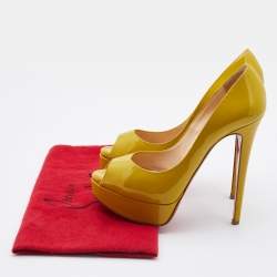 Pre Owned Christian Louboutin Mustard Patent Leather Lady Peep Toe Pumps Size 36